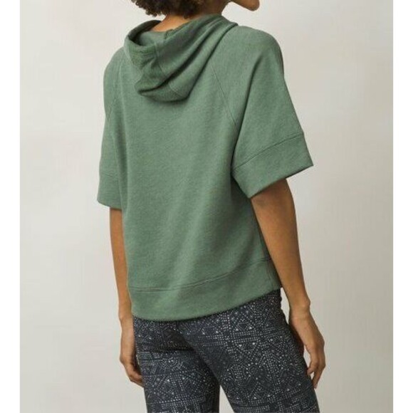 New Womens NWT L PrAna Top Cotton Palmetto Organic Hoodie LS Logo Green Forest - Picture 2 of 8